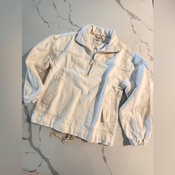 NWT LNDN Quarter Zip Denim Pullover/Jacket In Natural Cream XS - Picture 2 of 15